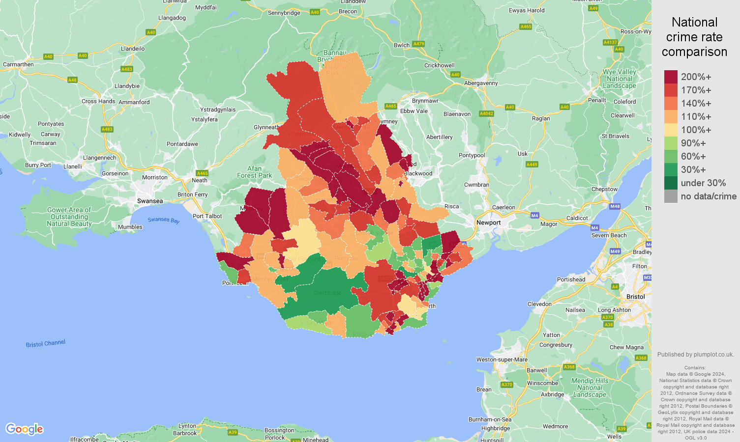 Cardiff public order crime rate comparison map