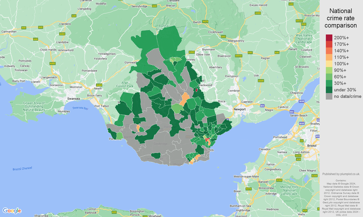 Cardiff robbery crime rate comparison map