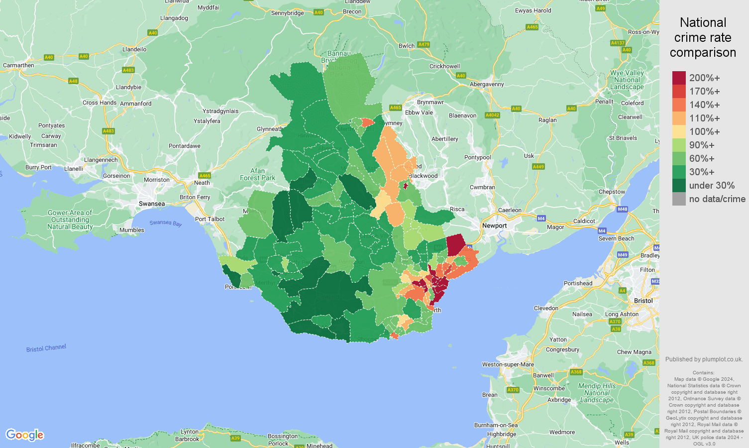 Cardiff vehicle crime rate comparison map