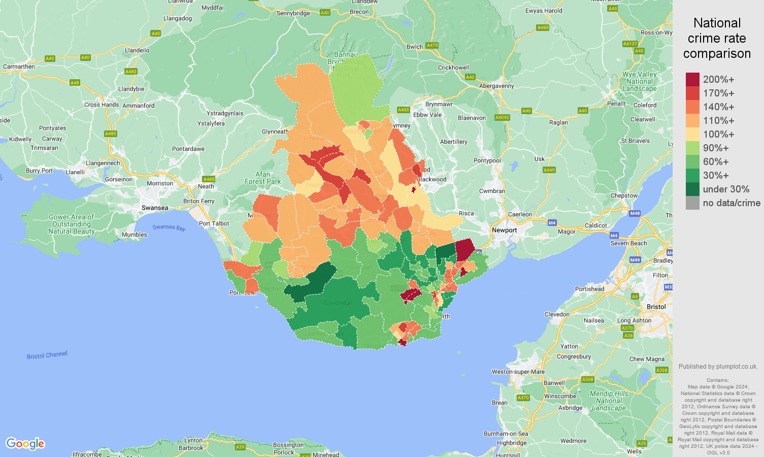 Cardiff violent crime rate comparison map