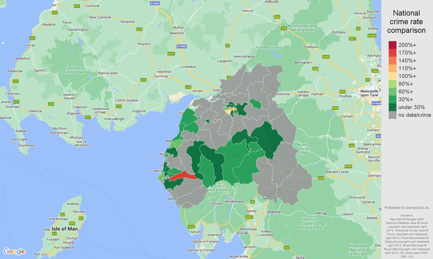 Carlisle bicycle theft crime rate comparison map