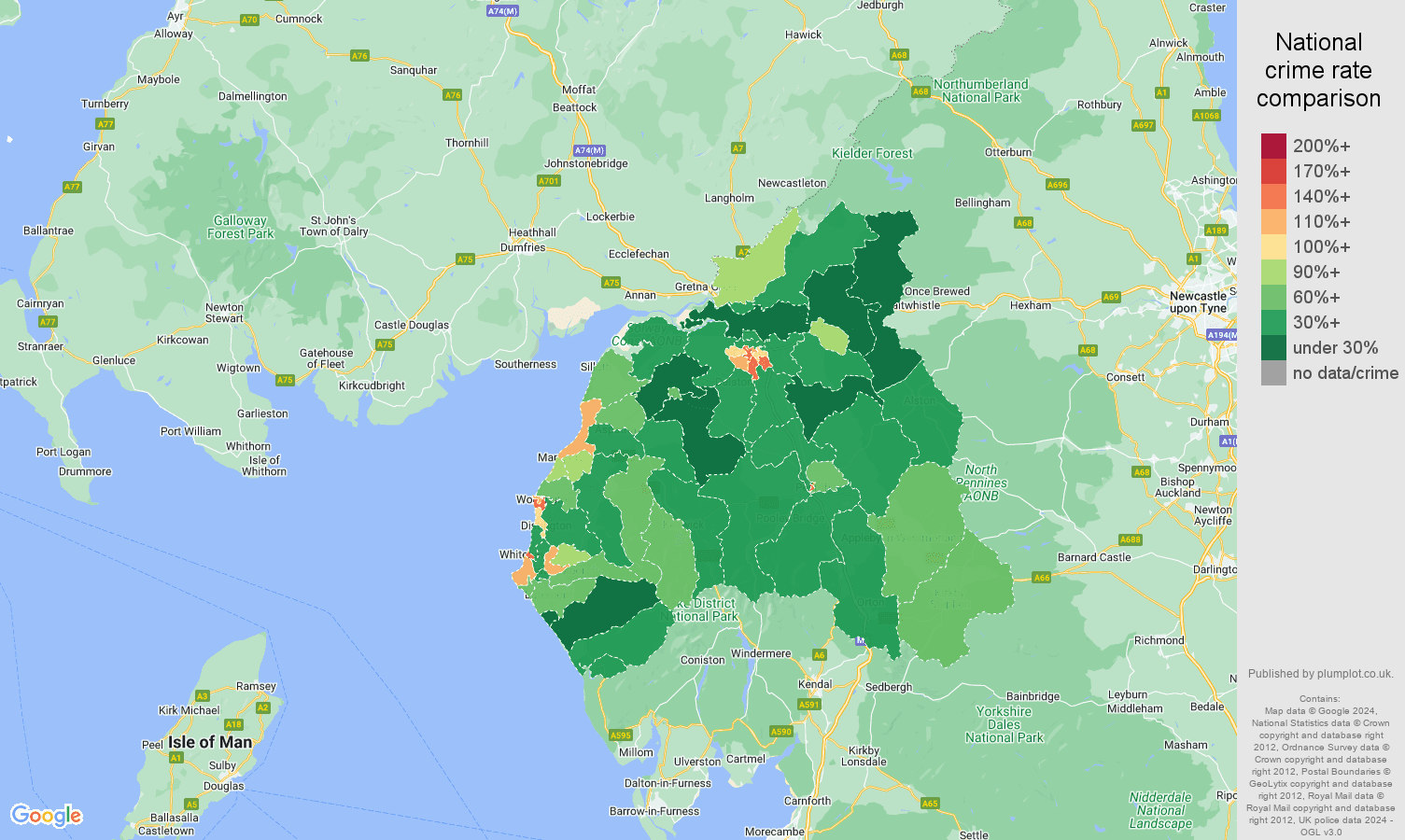 Carlisle crime rate comparison map