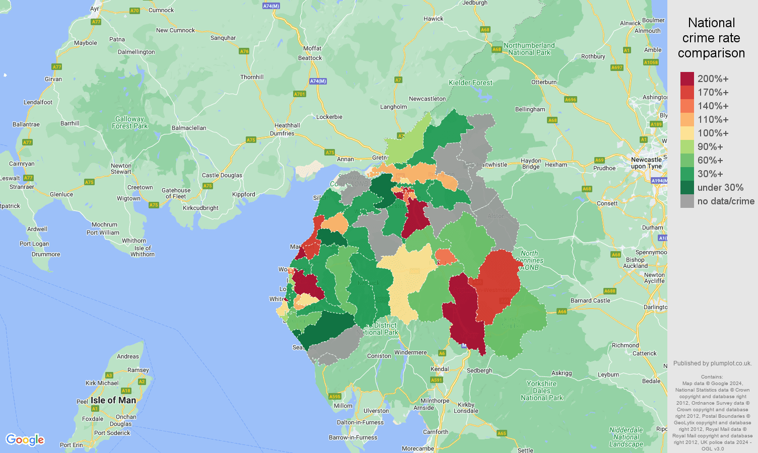 Carlisle drugs crime rate comparison map