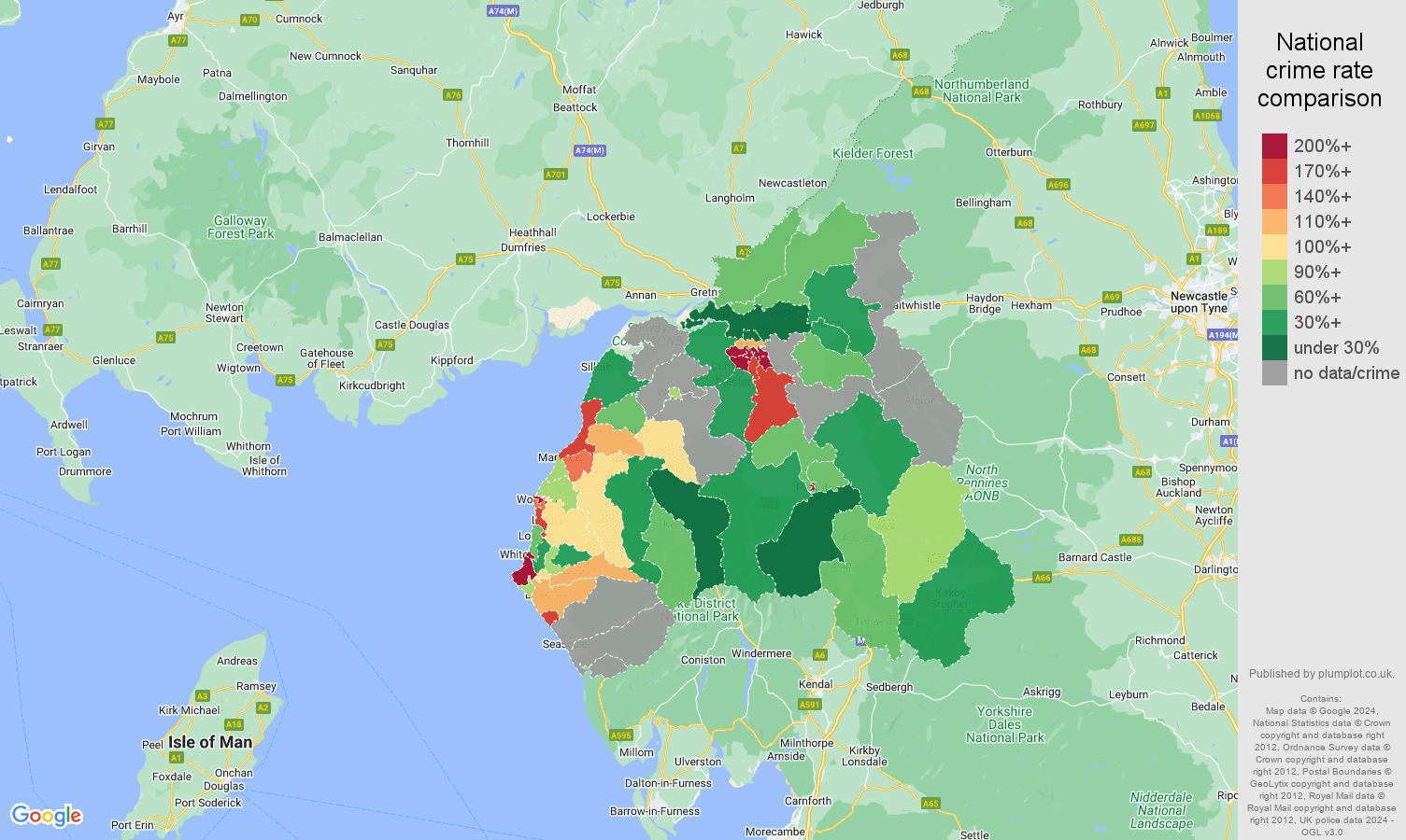 Carlisle possession of weapons crime rate comparison map