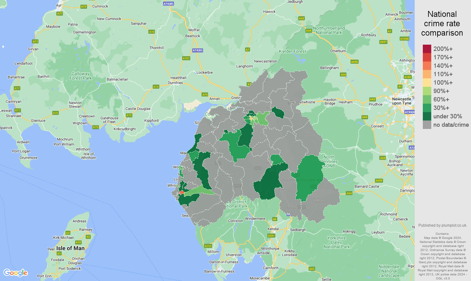 Carlisle robbery crime rate comparison map