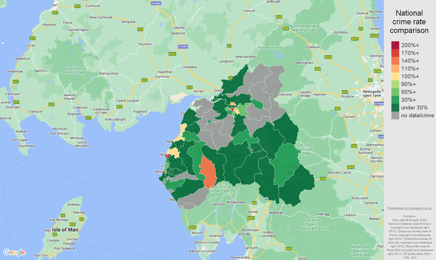 Carlisle shoplifting crime rate comparison map