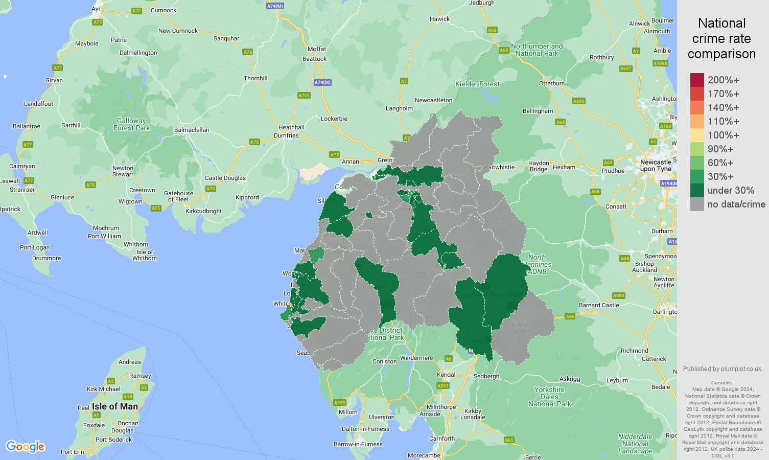 Carlisle theft from the person crime rate comparison map