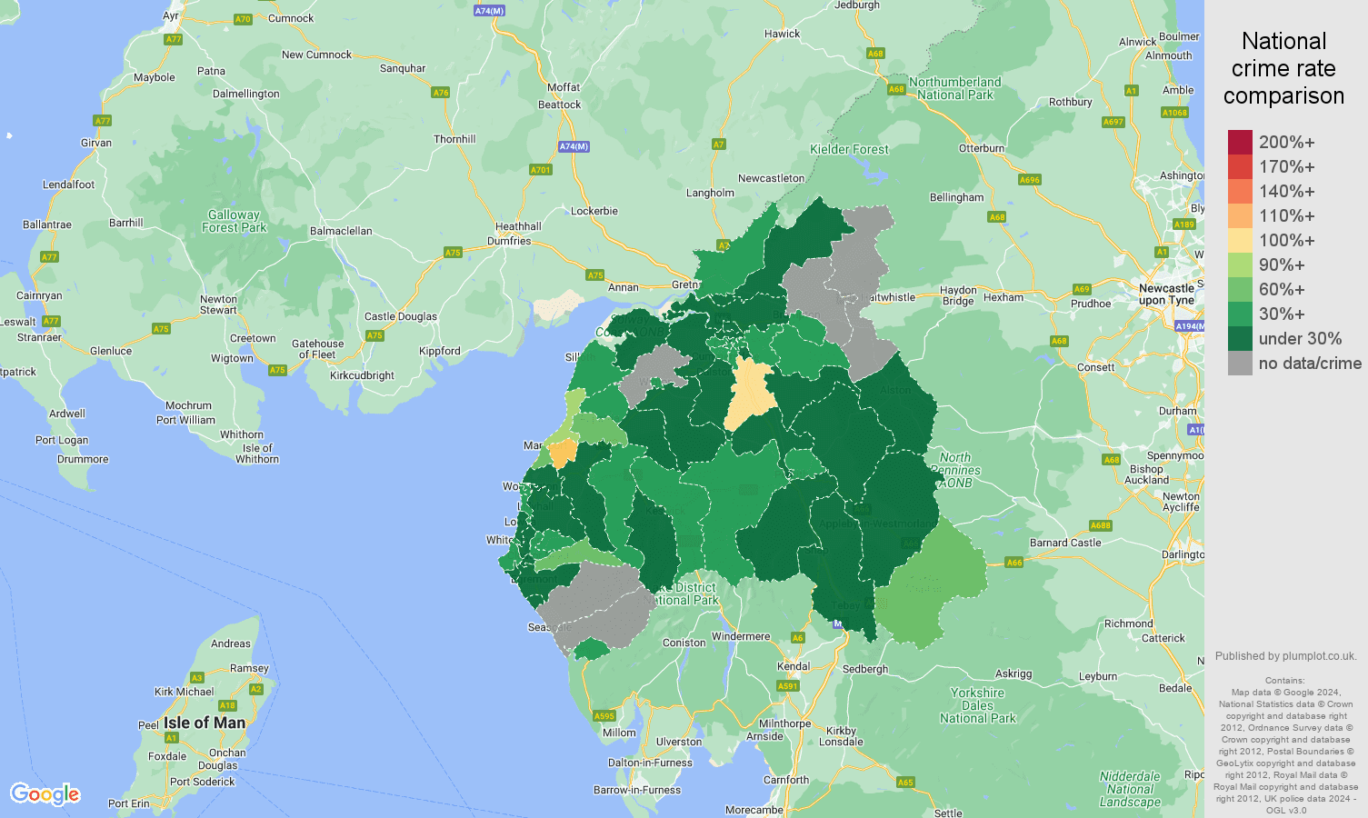 Carlisle vehicle crime rate comparison map