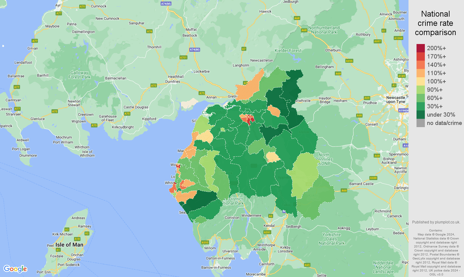 Carlisle violent crime rate comparison map