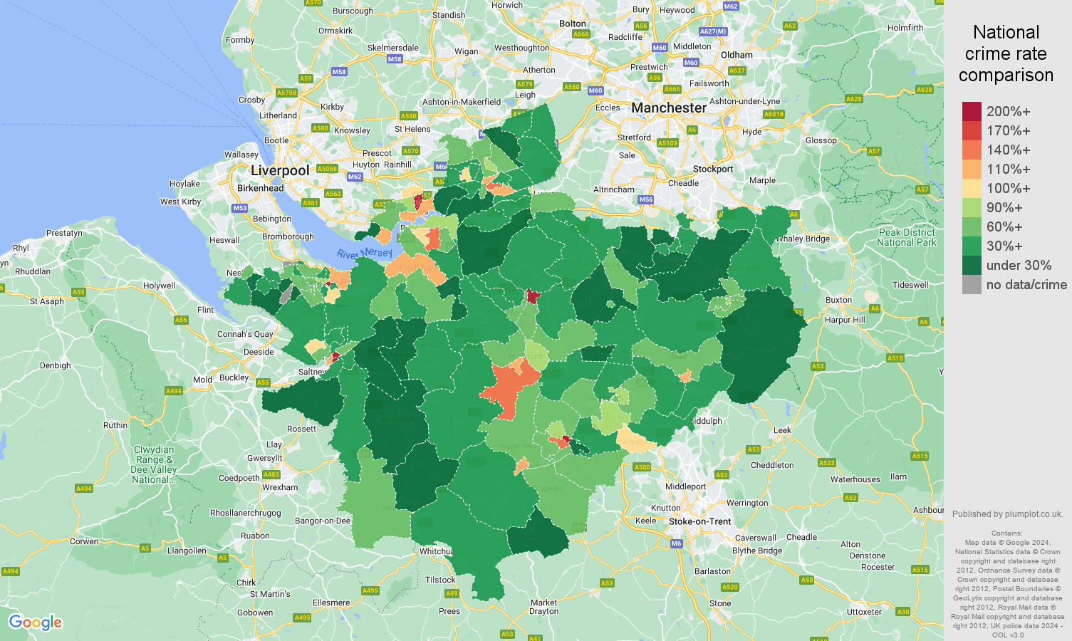 Cheshire antisocial behaviour crime rate comparison map