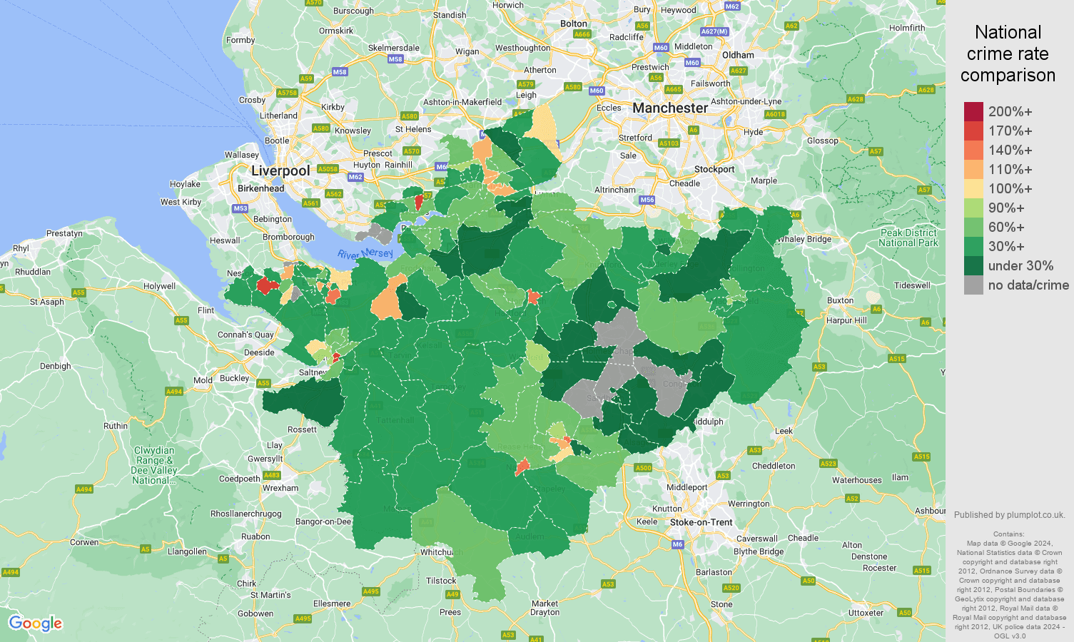 Cheshire other theft crime rate comparison map