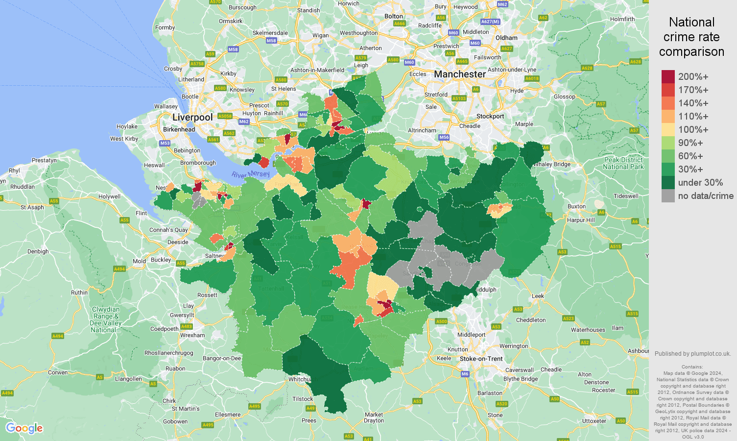 Cheshire public order crime rate comparison map