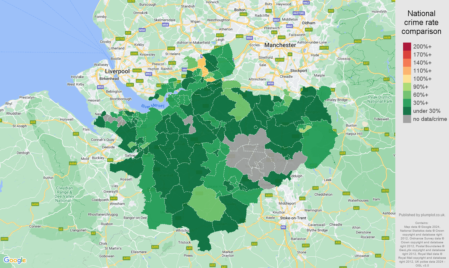 Cheshire vehicle crime rate comparison map