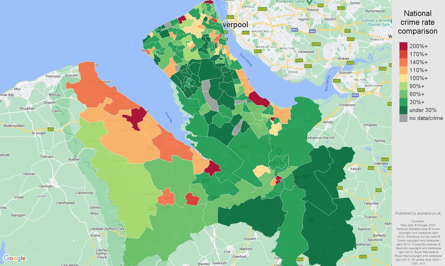 Chester antisocial behaviour crime rate comparison map