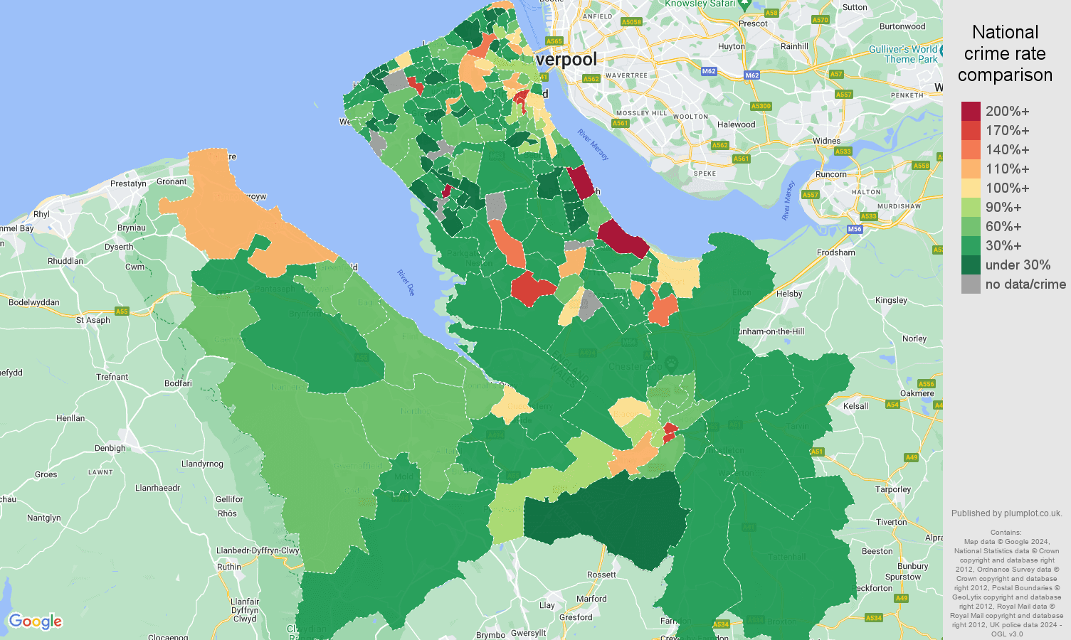 Chester other theft crime rate comparison map