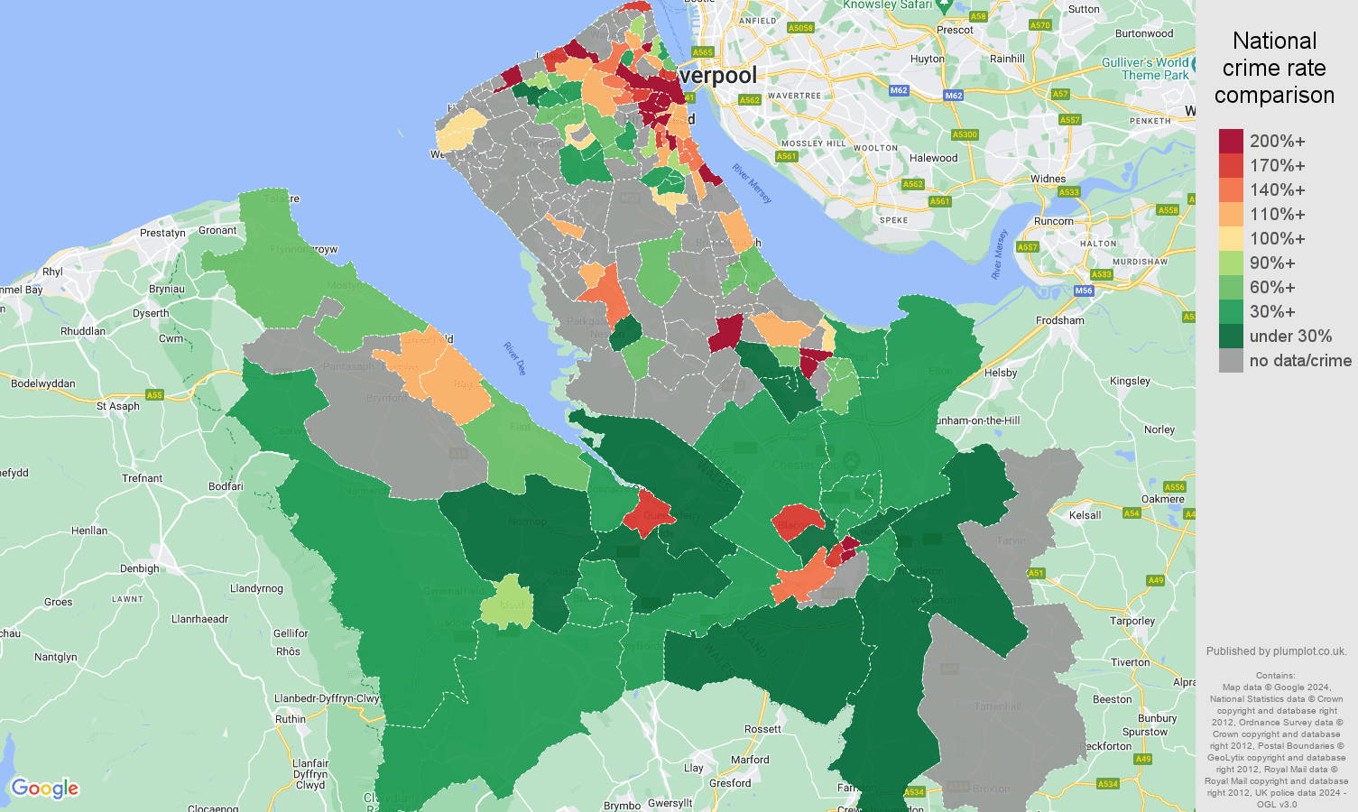 Chester possession of weapons crime rate comparison map