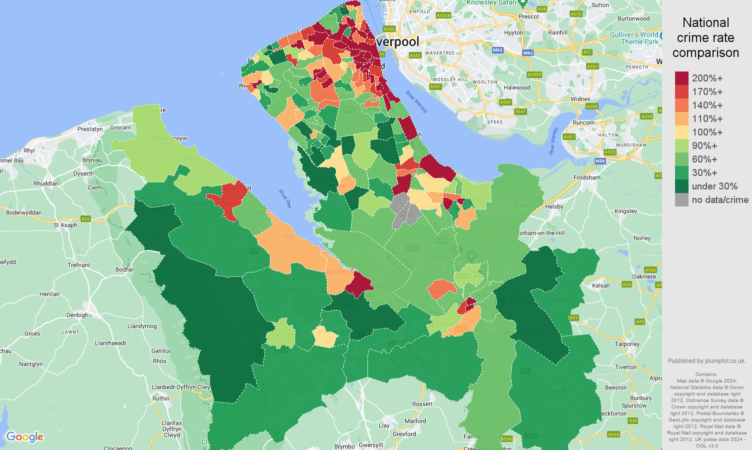 Chester public order crime rate comparison map
