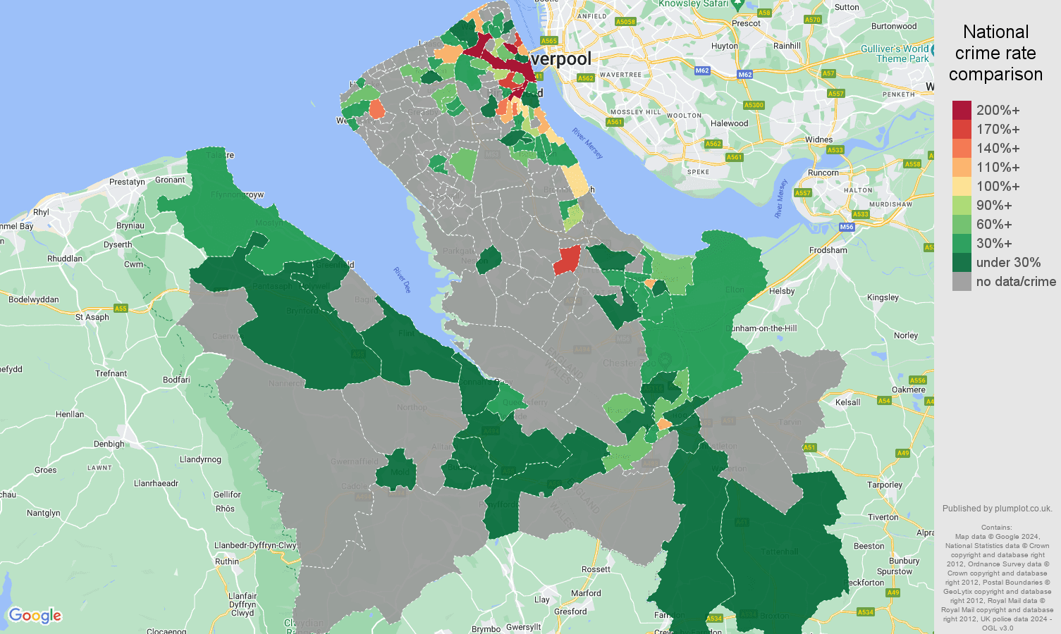 Chester robbery crime rate comparison map