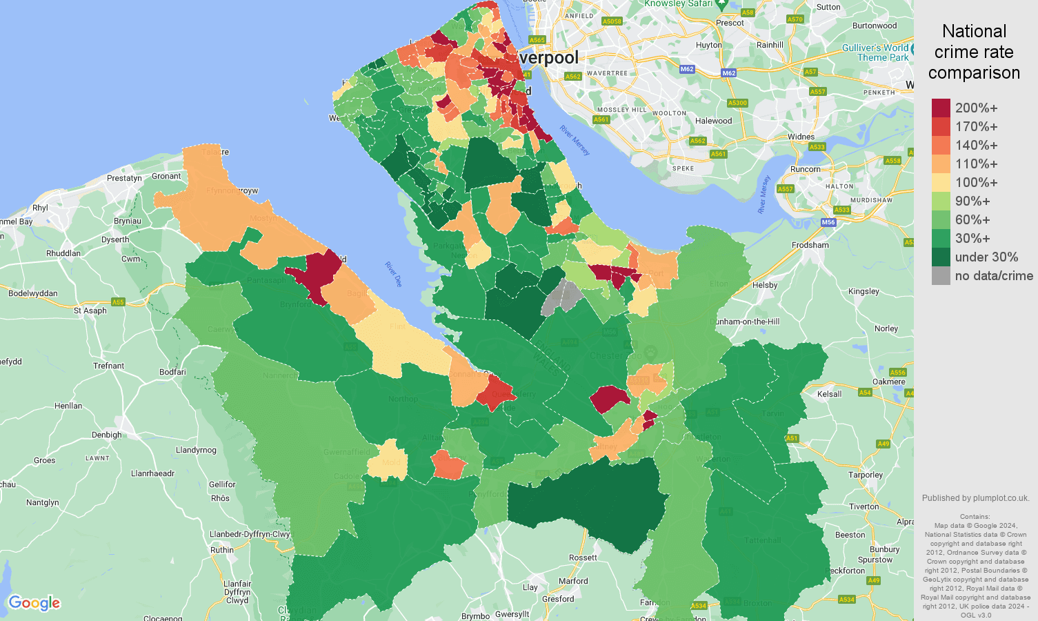 Chester violent crime rate comparison map