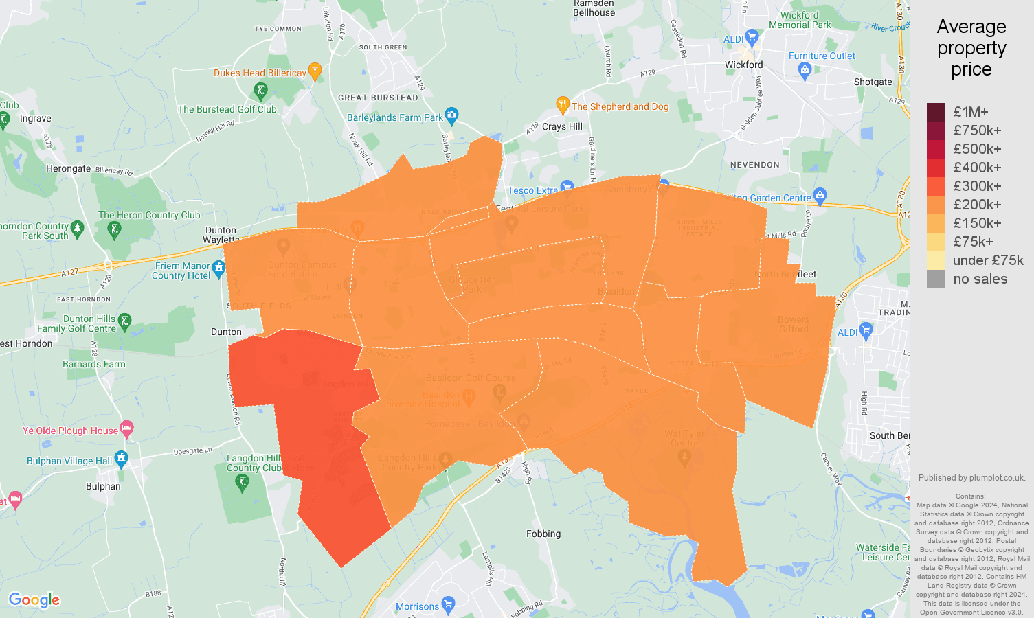 Basildon house prices map