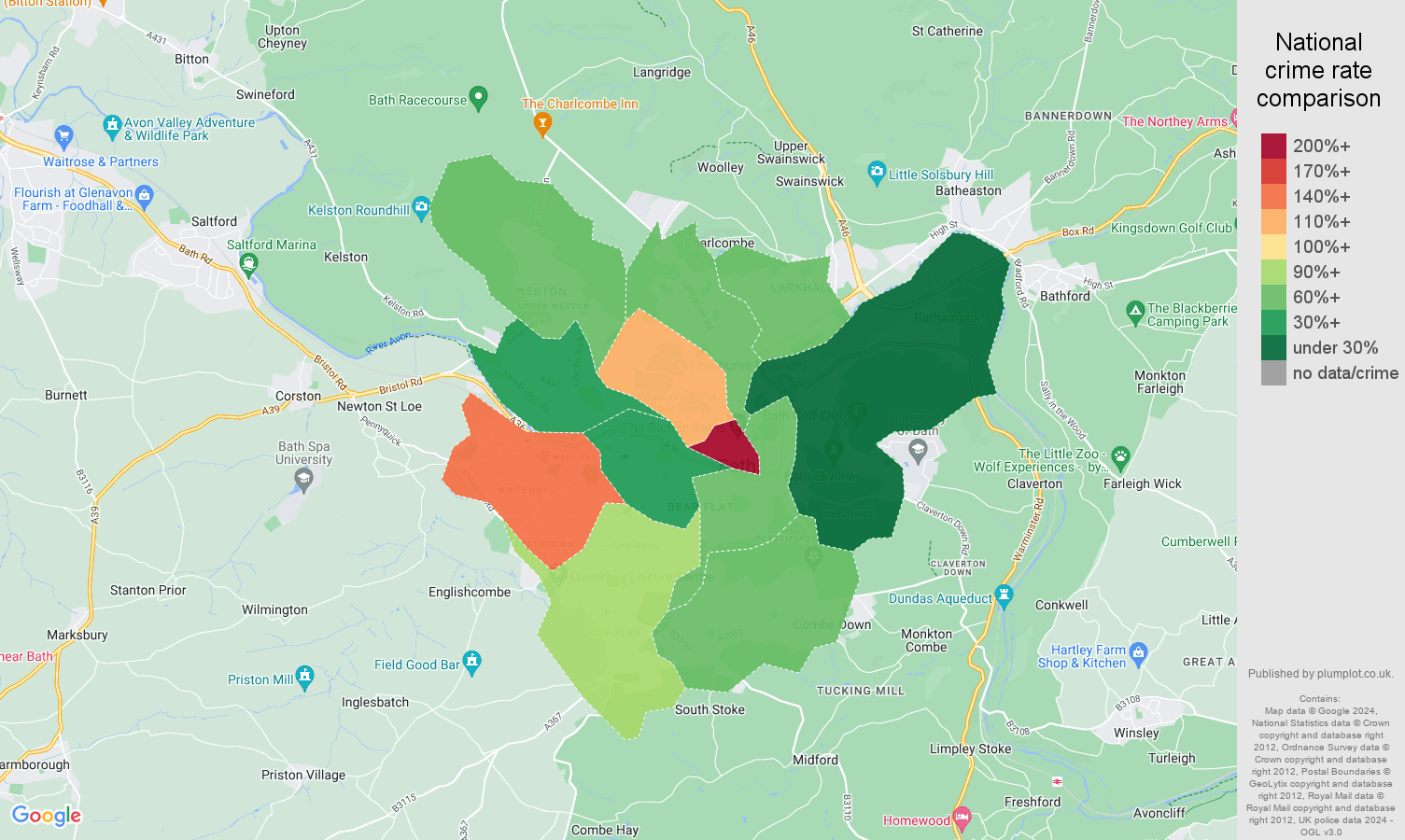 Bath crime rate comparison map