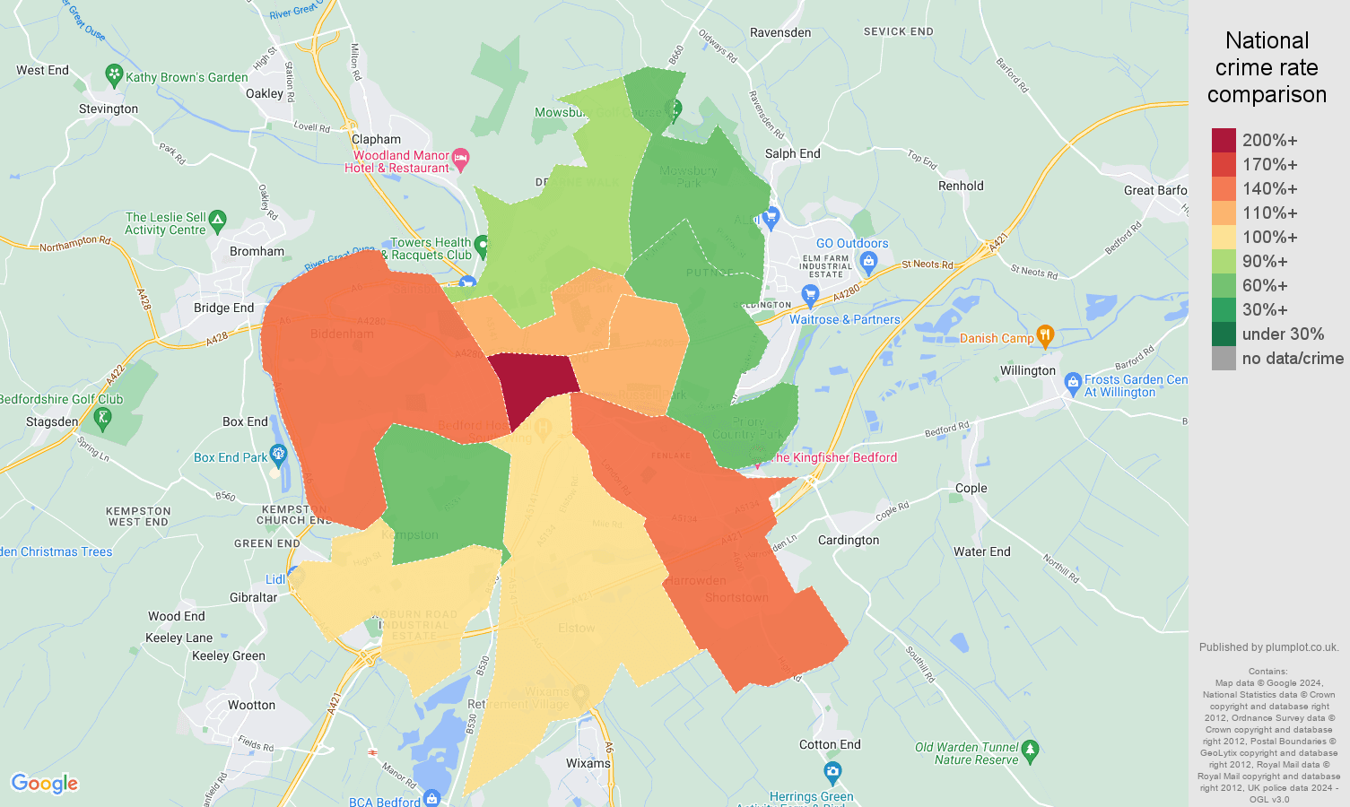 Bedford crime rate comparison map