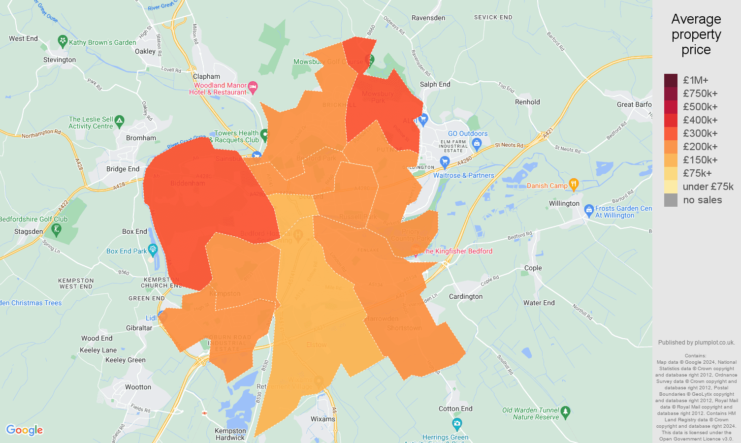 Bedford house prices map