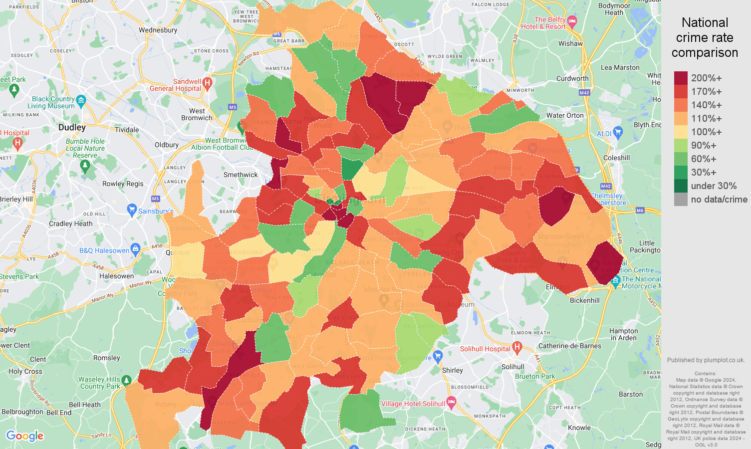 Birmingham crime rate comparison map