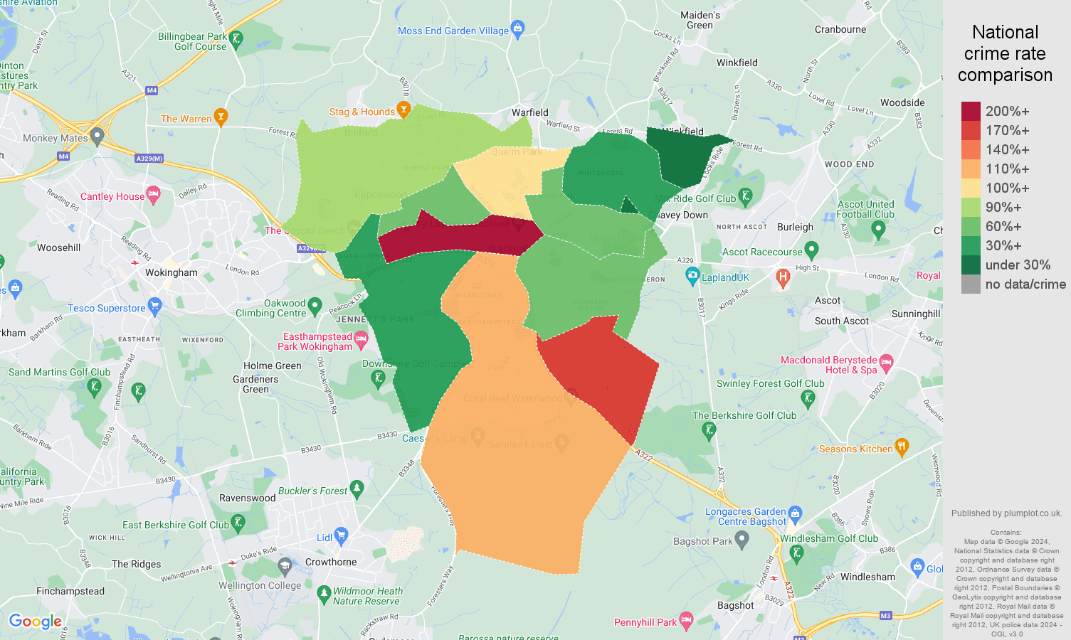 Bracknell crime rate comparison map