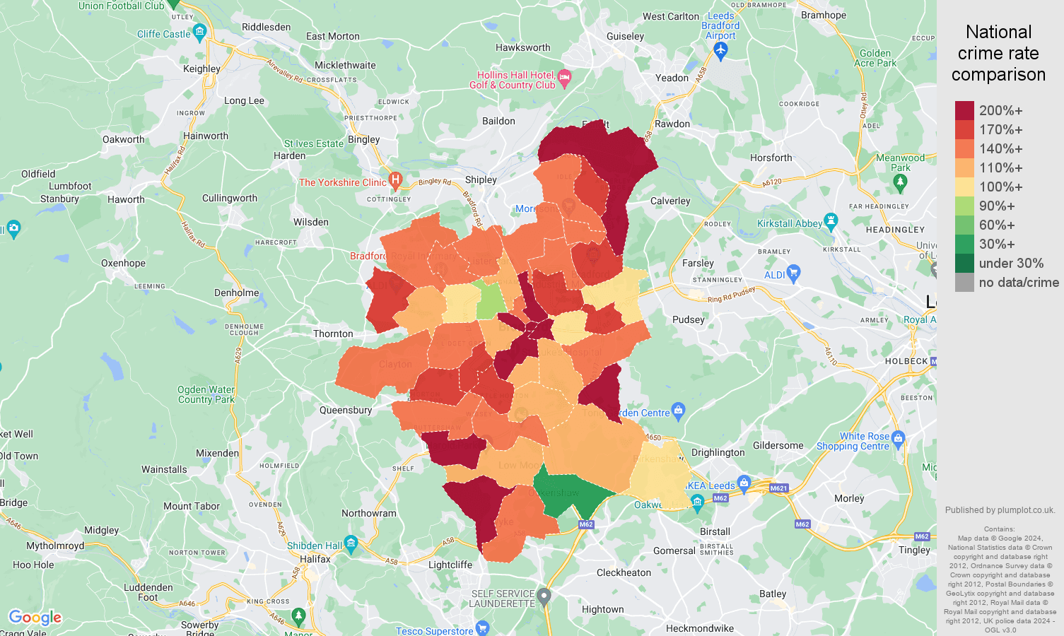 Bradford crime rate comparison map