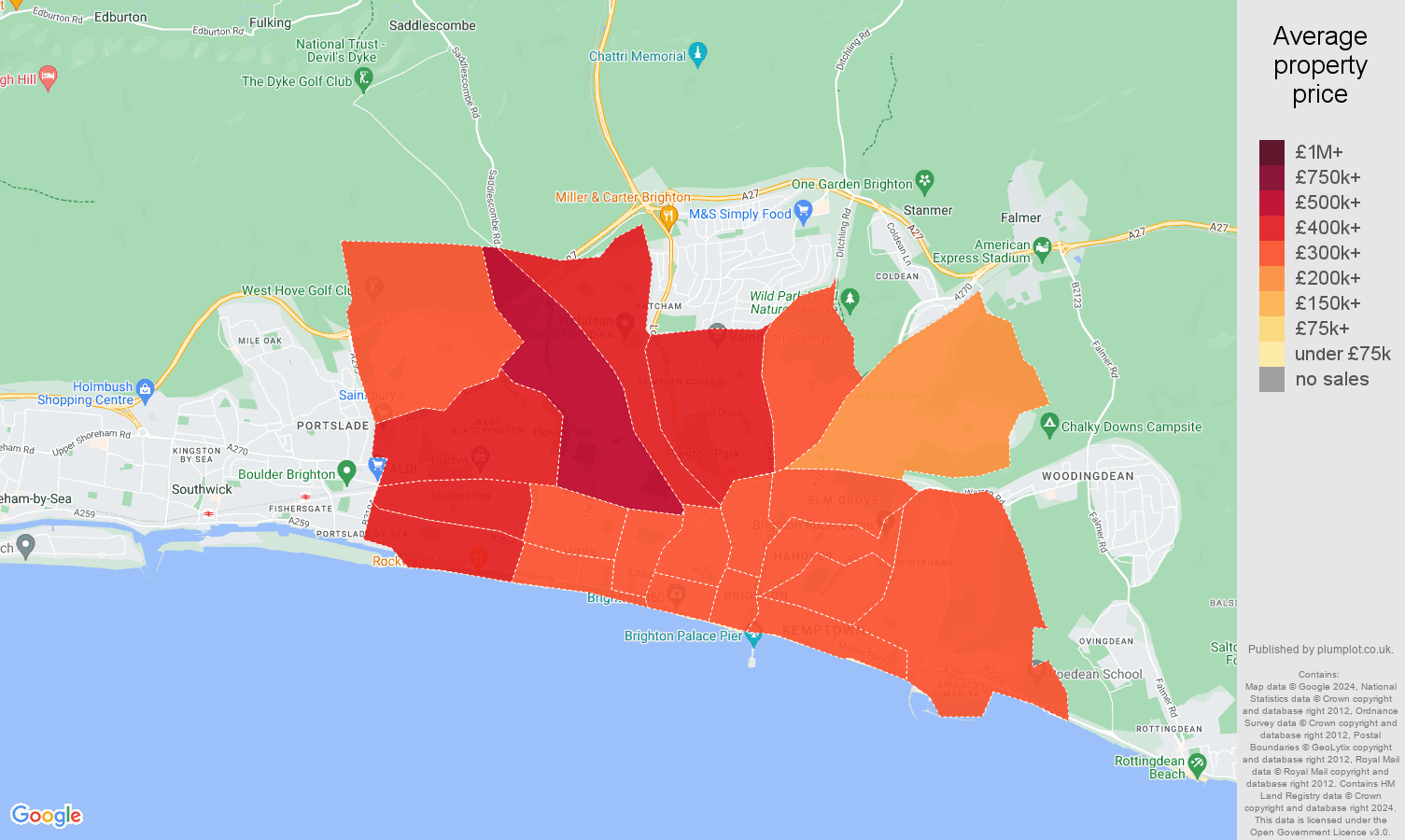 Brighton and Hove house prices map