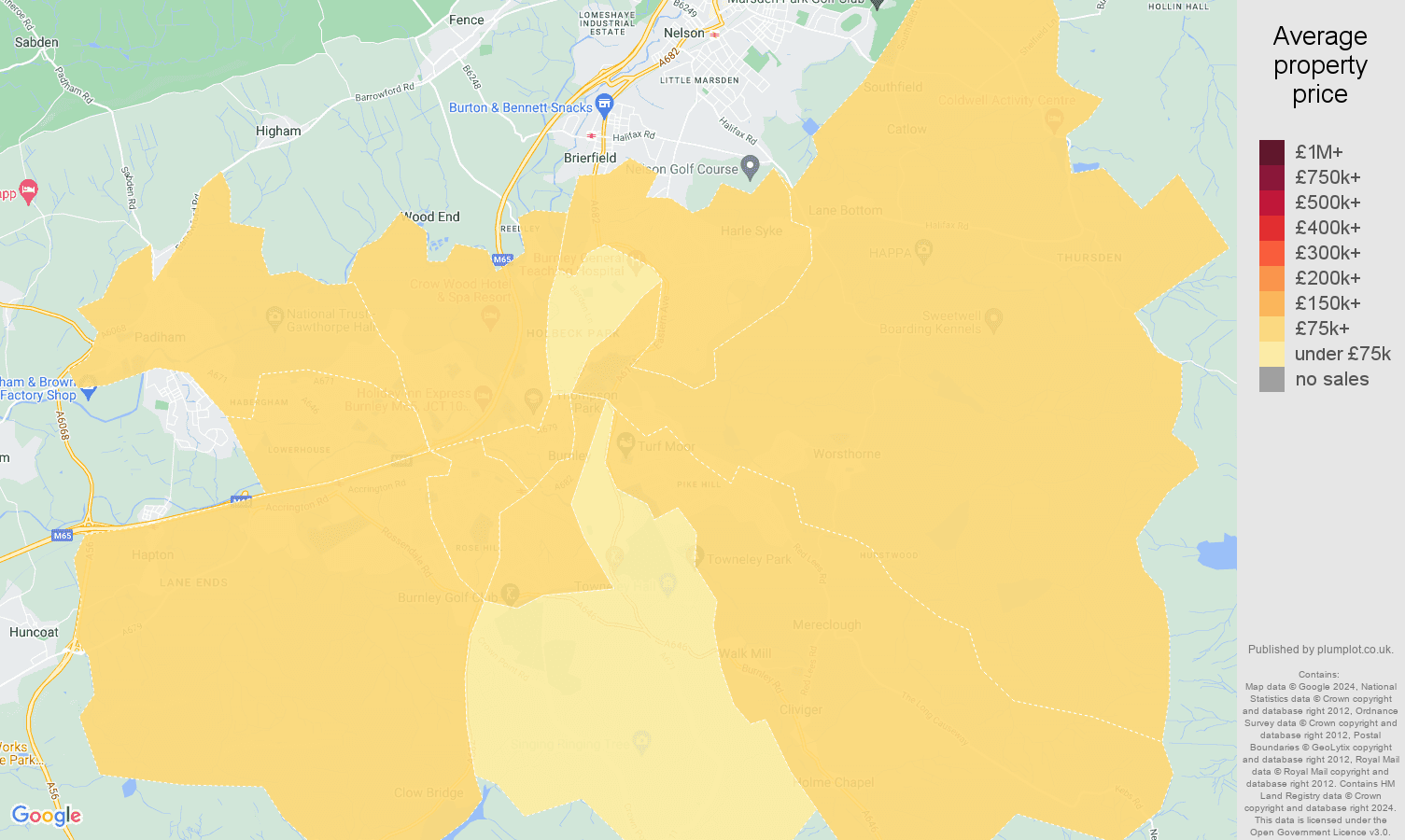 Burnley house prices map