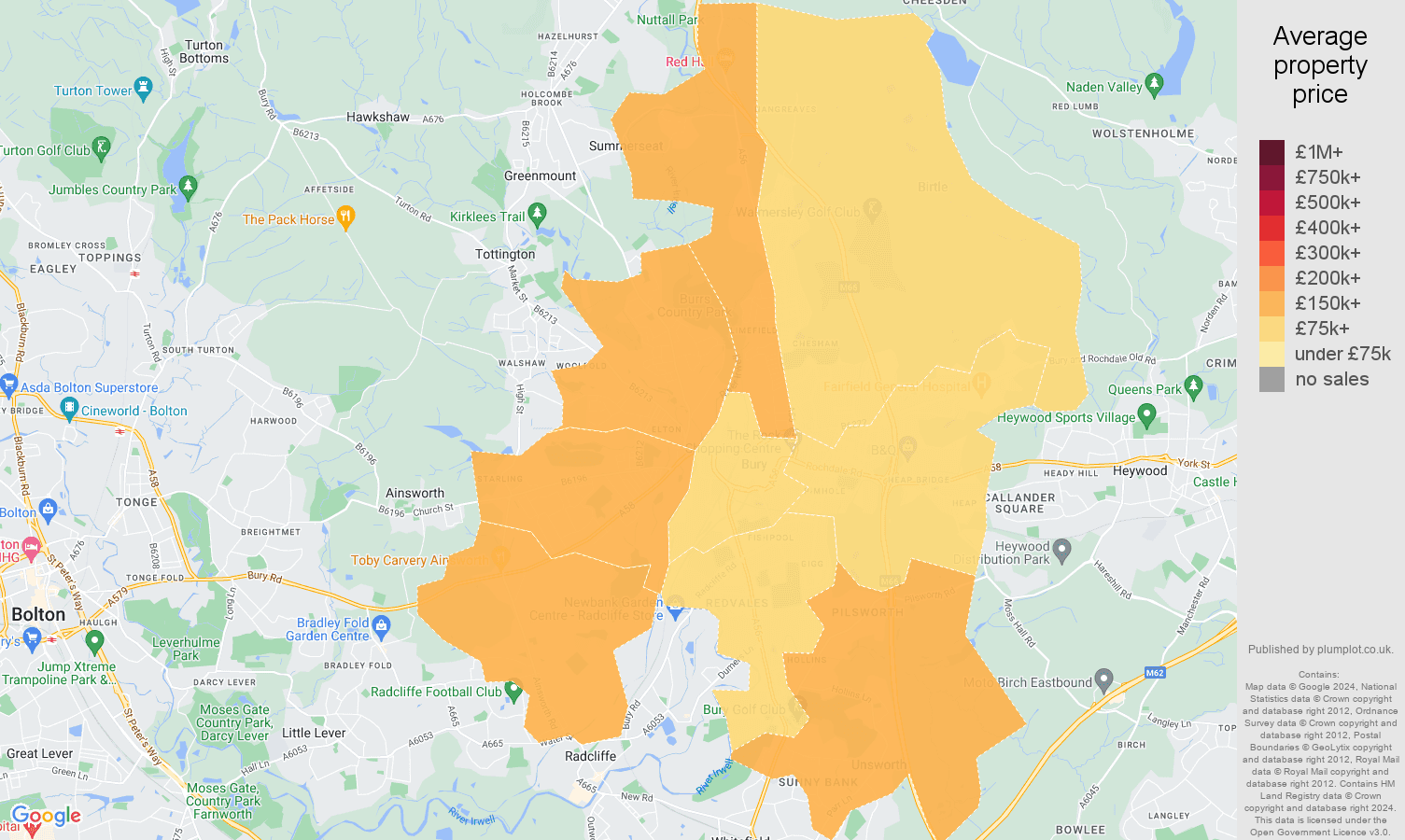 Bury house prices map