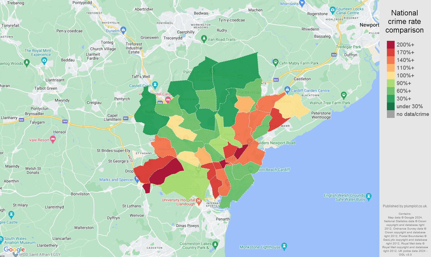 Cardiff crime rate comparison map
