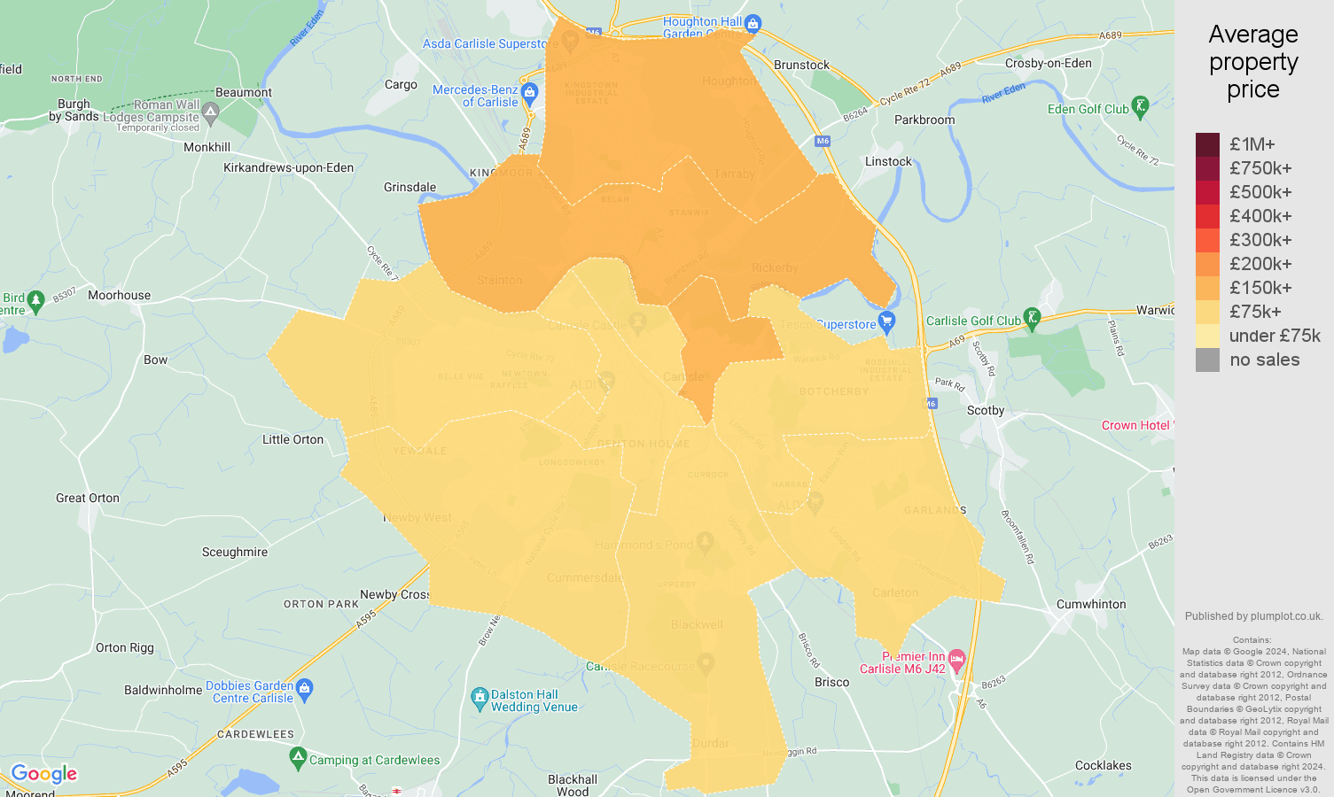 Carlisle house prices map