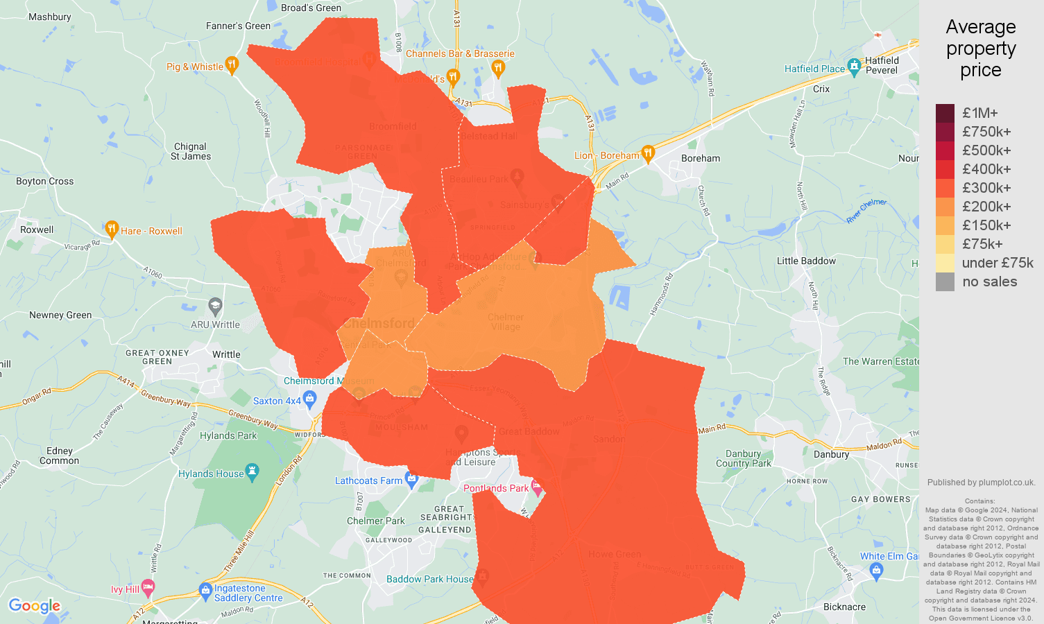 Chelmsford house prices map