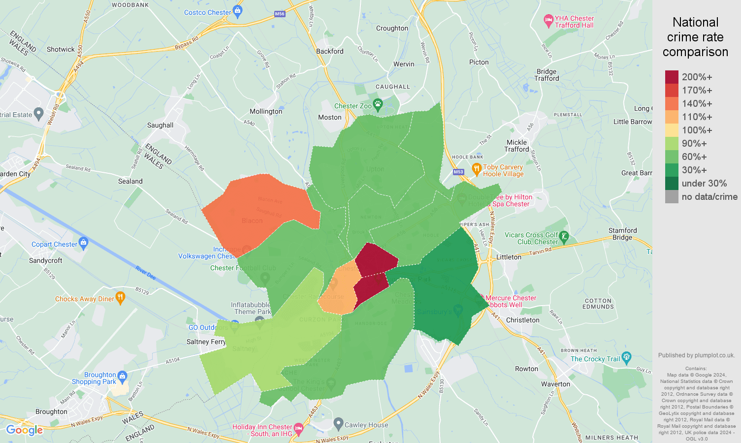 Chester crime rate comparison map