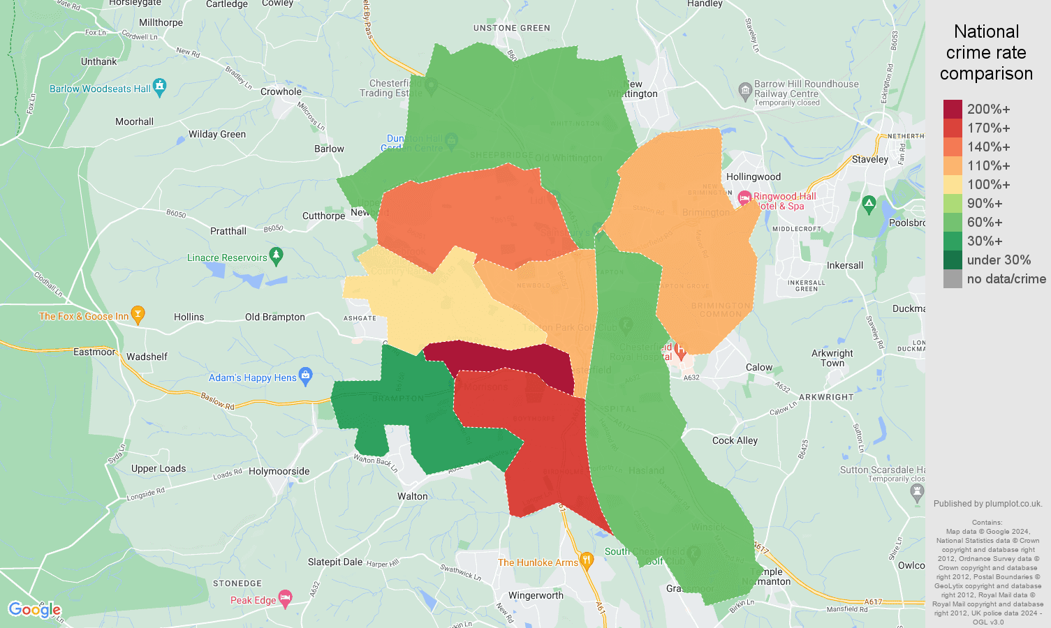 Chesterfield crime rate comparison map
