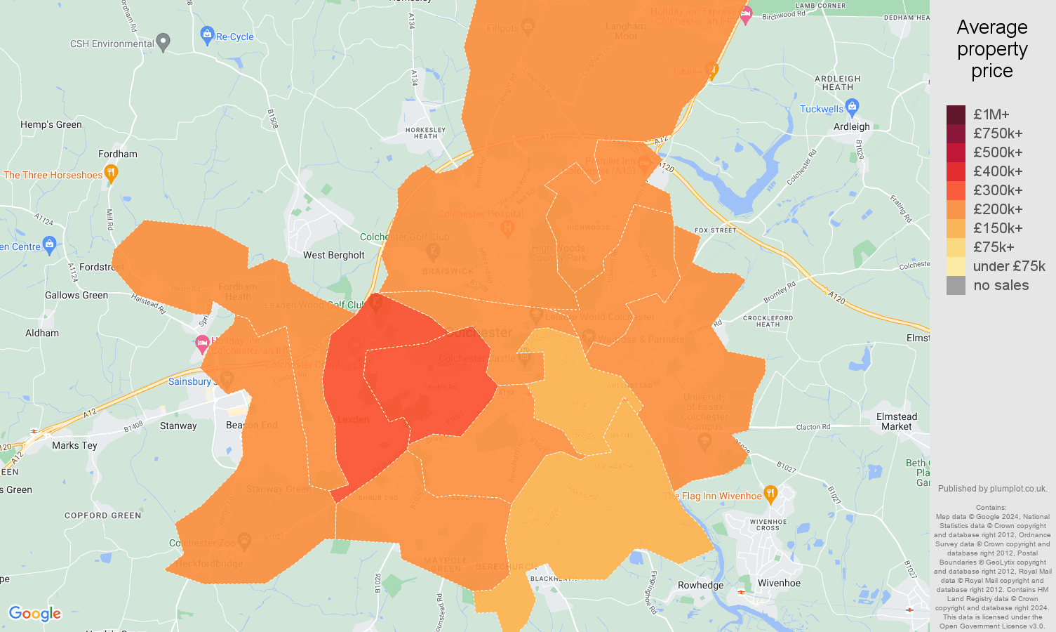 Colchester house prices map