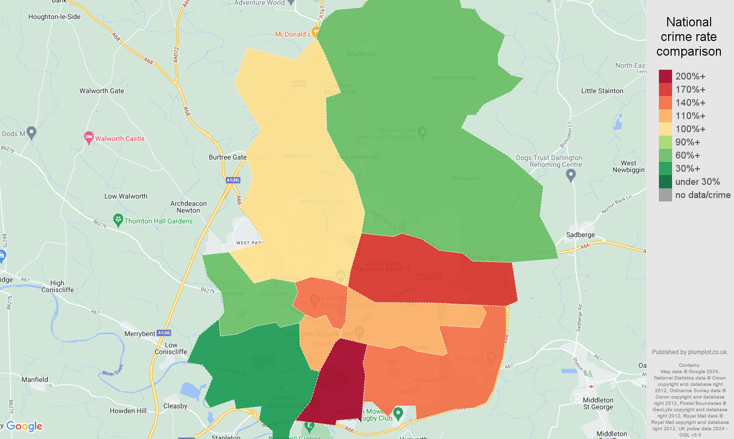 Darlington crime rate comparison map