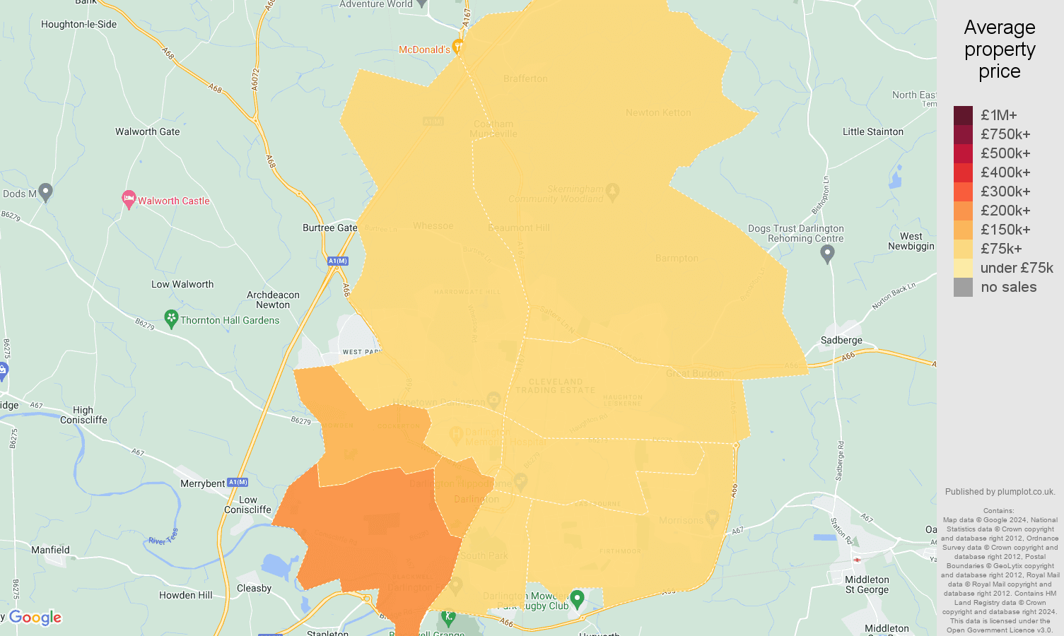 Darlington house prices map