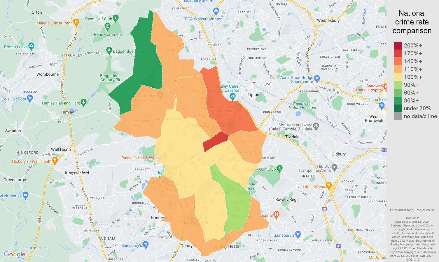 Dudley crime rate comparison map