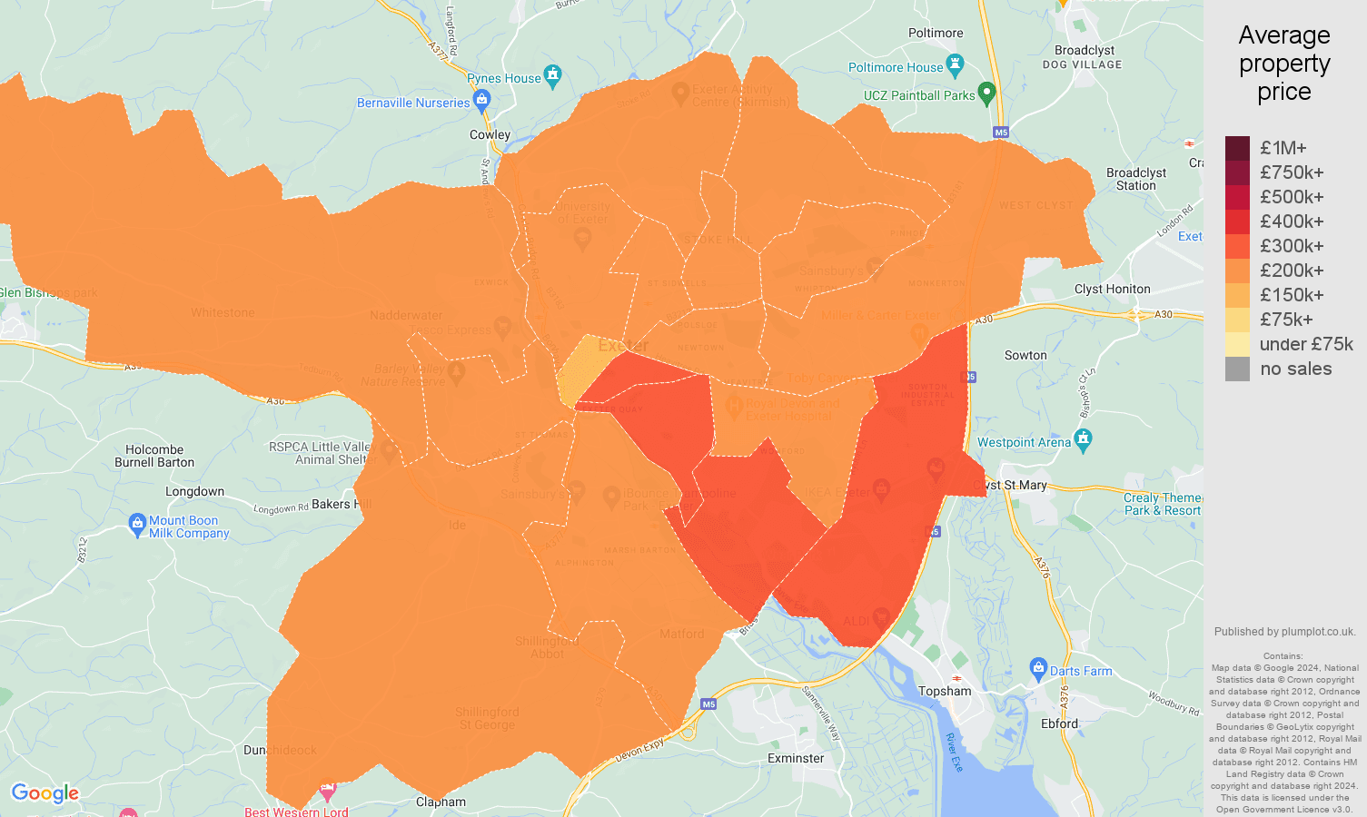 Exeter house prices map