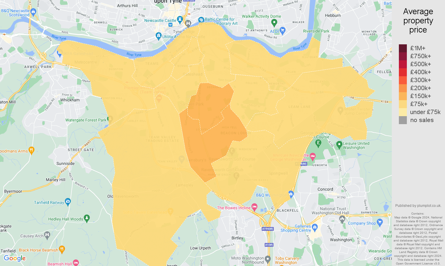 Gateshead house prices map