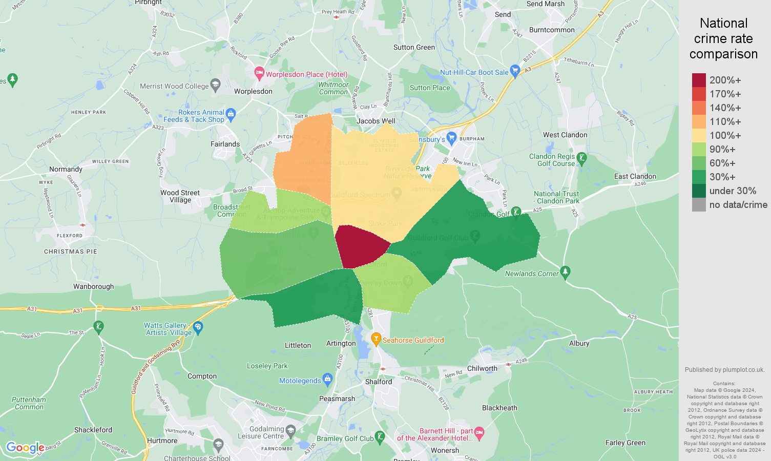 Guildford crime rate comparison map
