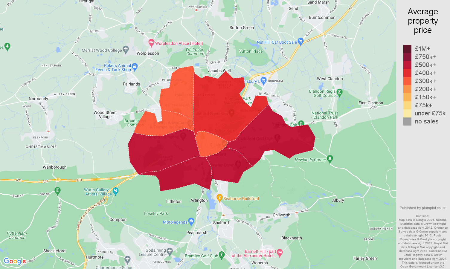 Guildford house prices map