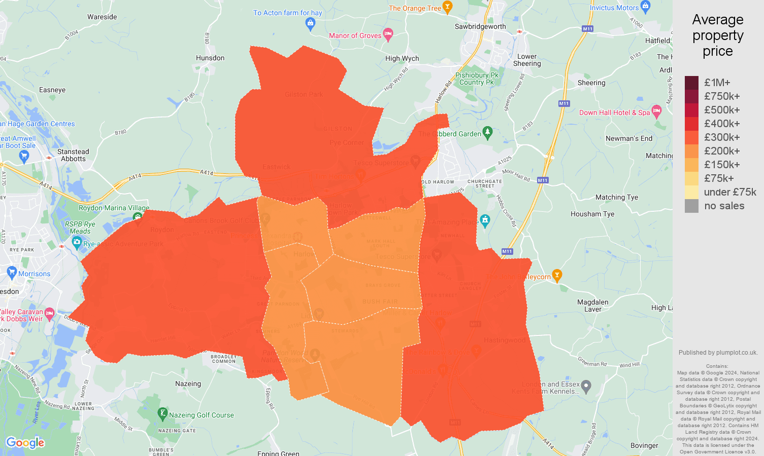 Harlow house prices map