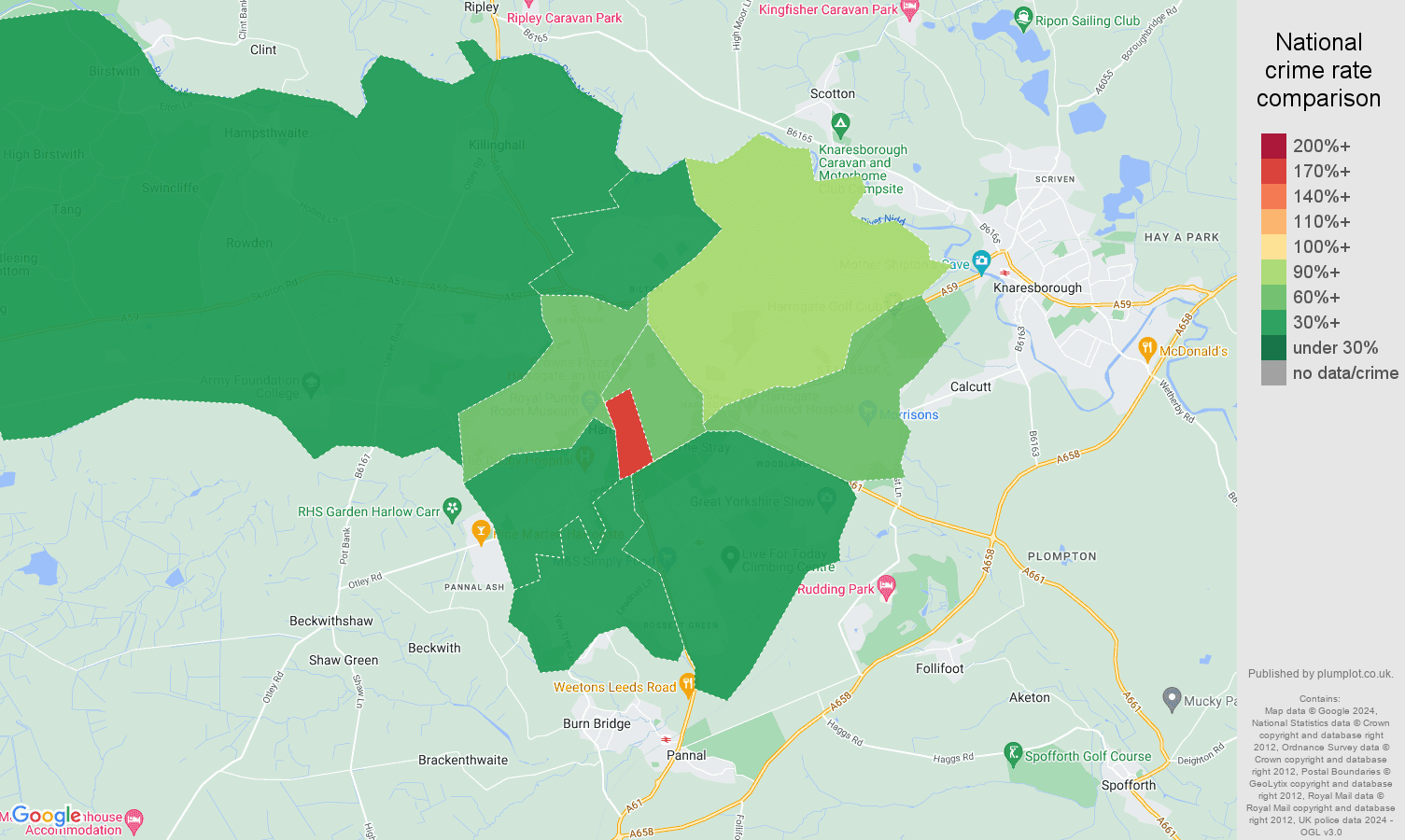 Harrogate crime rate comparison map