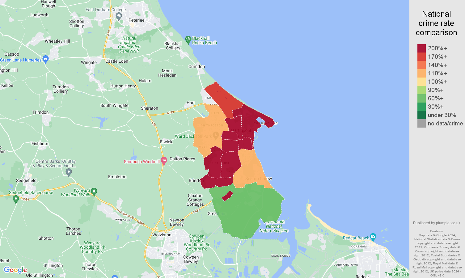 Hartlepool crime rate comparison map