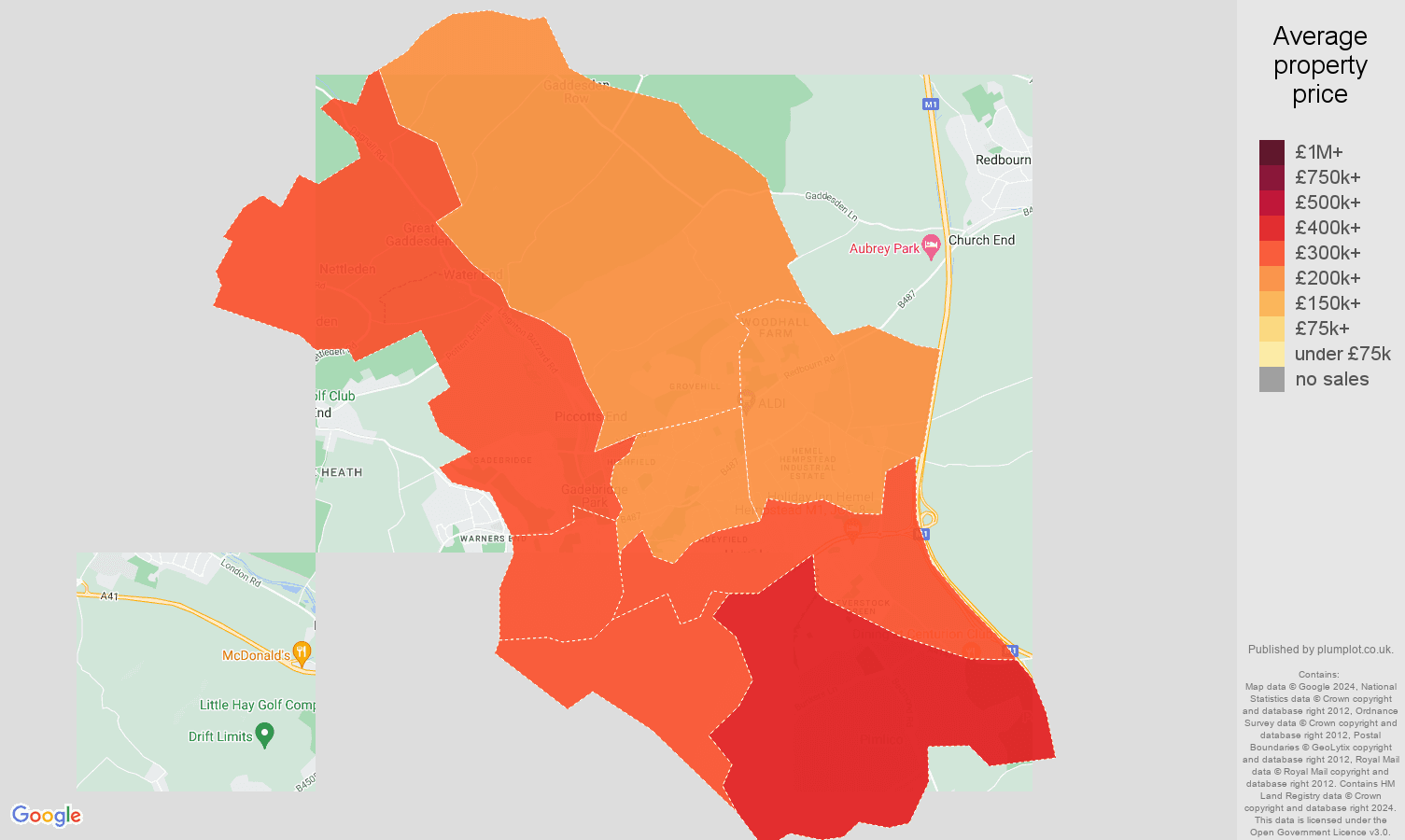 Hemel Hempstead house prices map